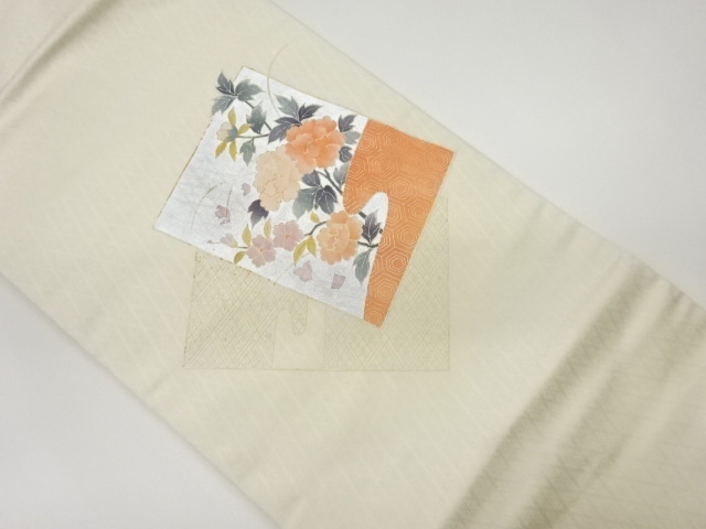 JAPANESE KIMONO / VINTAGE NAGOYA OBI / KINGINSAI / FLORAL PLANTS & SHIKISHI PATTERN